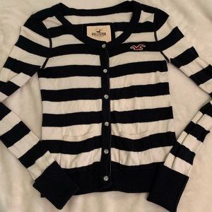 Hollister Navy Blue and White Striped Cardigan